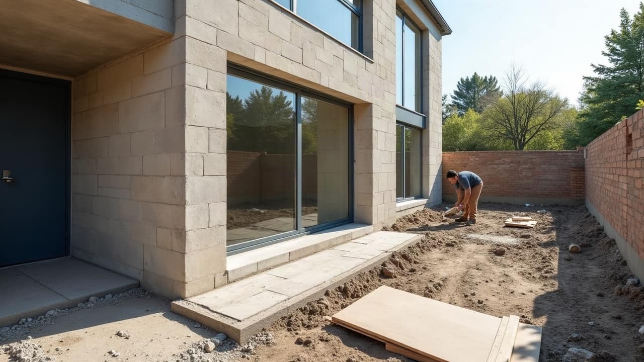 Panneau réglementaire d'autorisation d'urbanisme affiché en bordure de terrain avant début des travaux d'extension