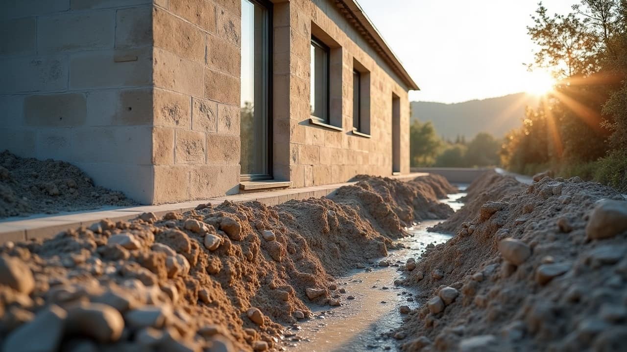 Compactage d'un remblai au rouleau vibrant avant préparation d'une fondation